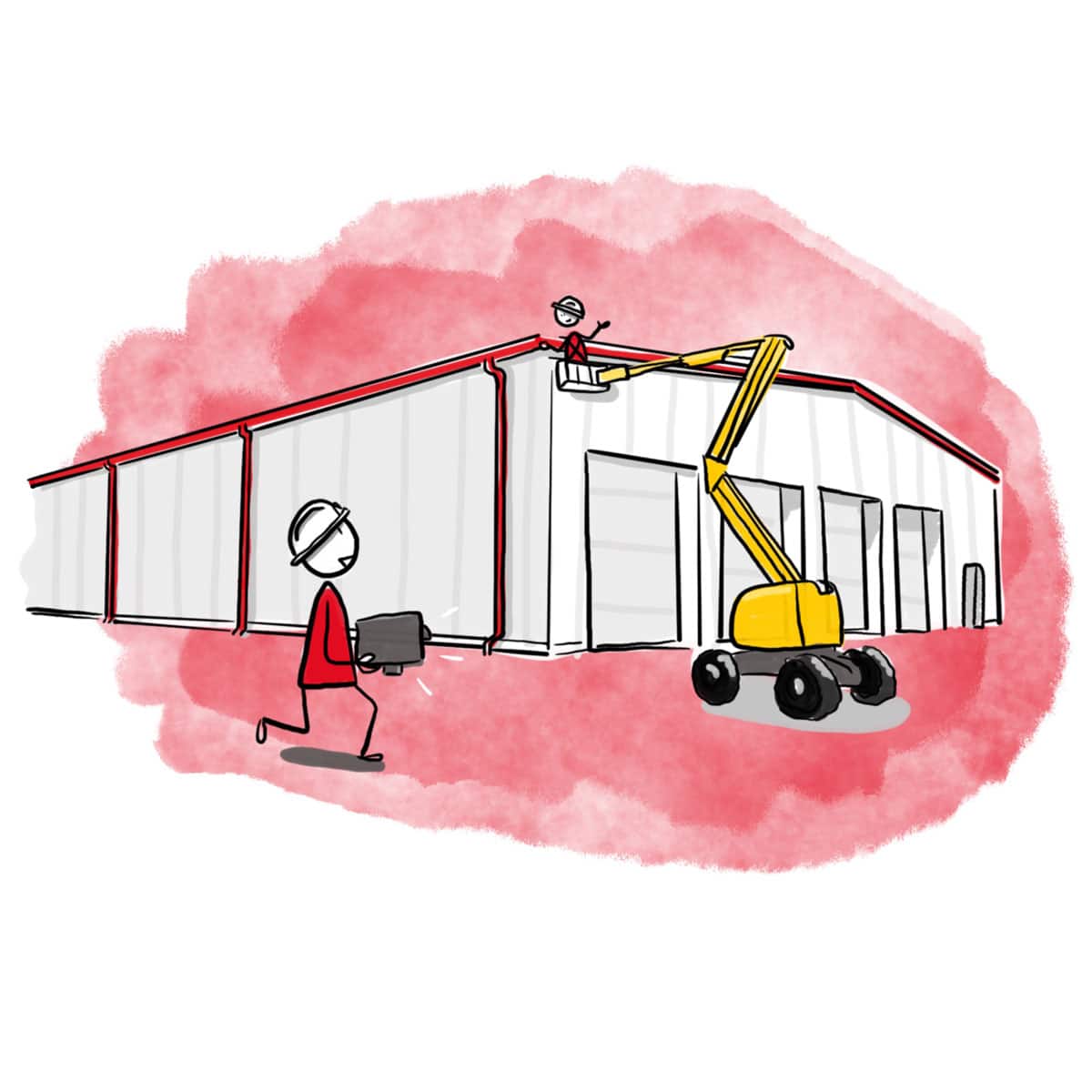 Illustration de l'équipe Vedrenne en chantier sur un bâtiment industriel